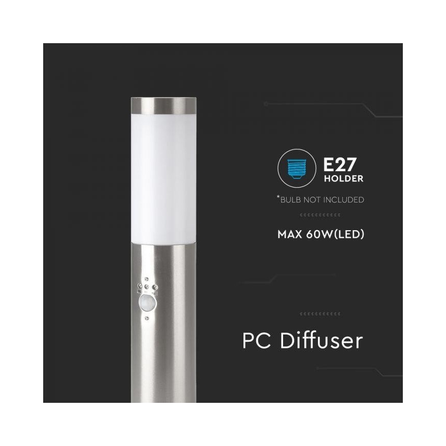 Anturilla varustettu ulkovalaisin 1xE27 / 60W / 230V IP44 45cm mattakromi