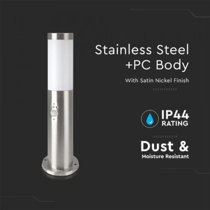 Anturilla varustettu ulkovalaisin 1xE27 / 60W / 230V IP44 45cm mattakromi