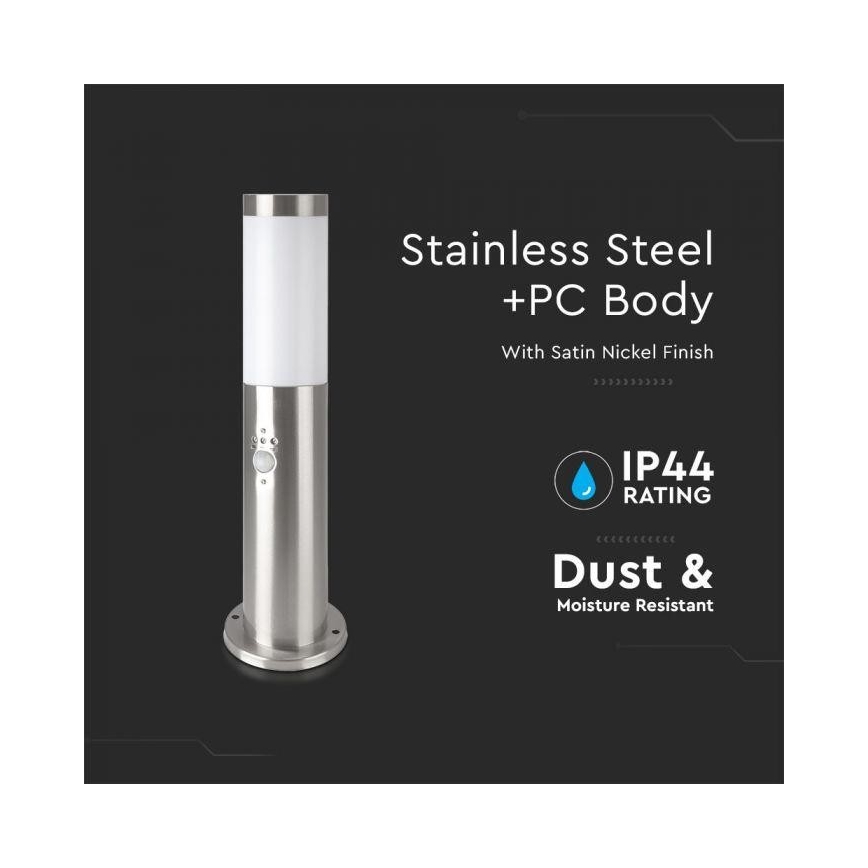 Anturilla varustettu ulkovalaisin 1xE27 / 60W / 230V IP44 45cm mattakromi