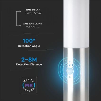 Anturilla varustettu ulkovalaisin 1xE27 / 60W / 230V IP44 45cm mattakromi