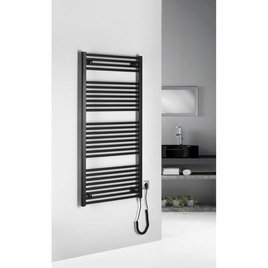 Aqualine - Kylpyhuoneen sähköinen pyyhekuivain DIRECT-E 600 W 132x60 cm mattamusta