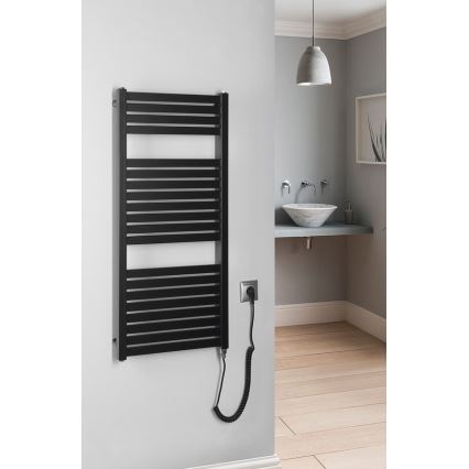 Aqualine - Kylpyhuoneen sähköinen pyyhekuivain TONDI-E 300 W 97 x 45 cm mattamusta