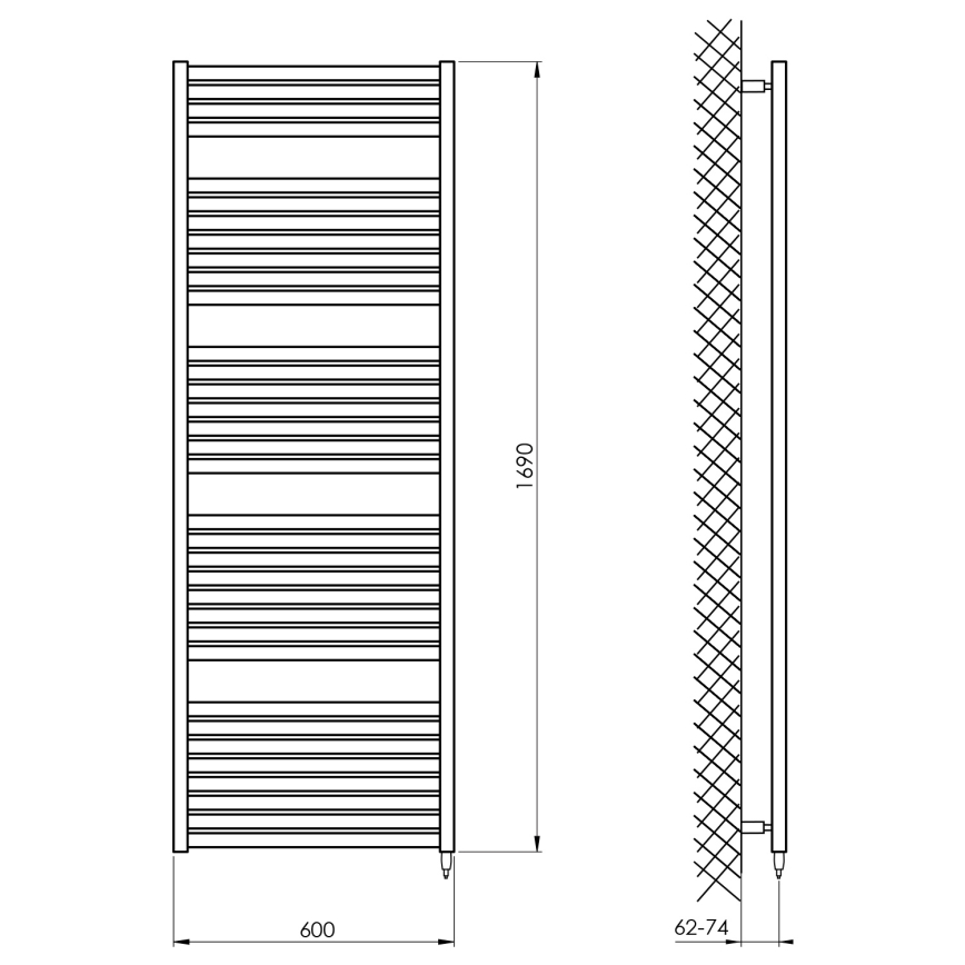 Aqualine - Kylpyhuoneen sähköinen pyyhekuivain TONDI-E 800W 169x60 cm valkoinen
