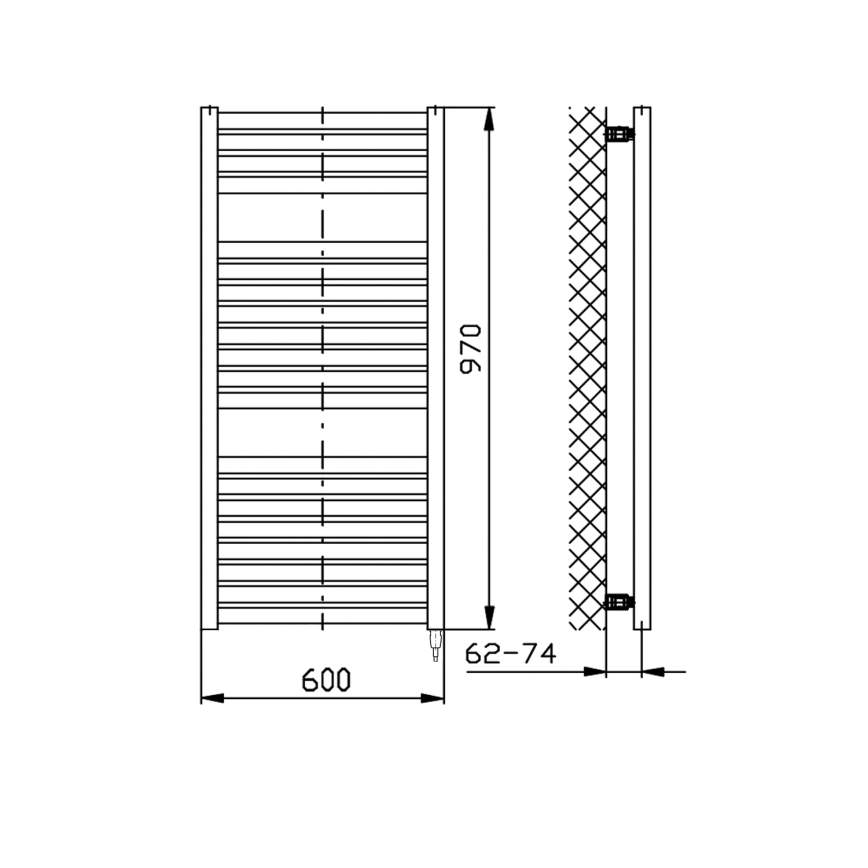 Aqualine - Kylpyhuoneen sähköpatteri TONDI-E 400W 97x60 cm valkoinen