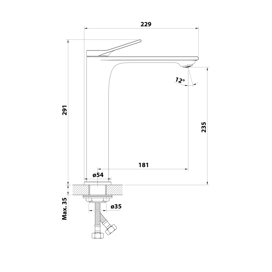 Aqualine - Pesuallashana BOLERO 29 cm, kiillotettu kromi