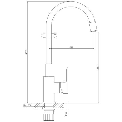 Aqualine - Pesualtaan hana joustavalla kädellä LORE matta musta