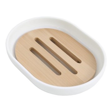 Aqualine - Saippuakuppi SNOW valkoinen/bambu