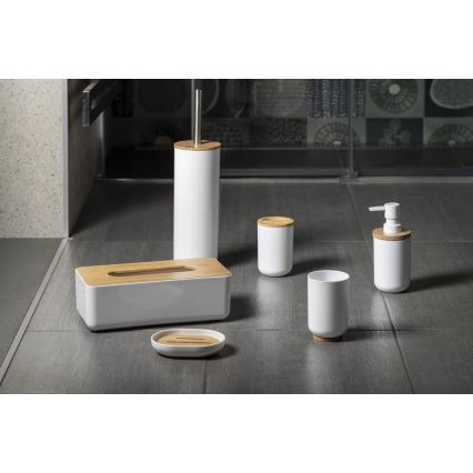 Aqualine - Saippuakuppi SNOW valkoinen/bambu