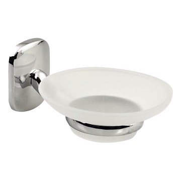 Aqualine - Seinään kiinnitettävä saippuakuppi RUMBA maitomainen lasi/kiiltävä kromi