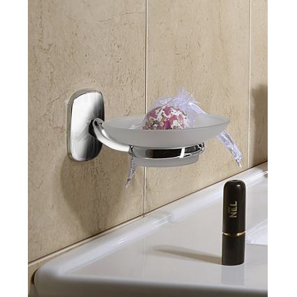 Aqualine - Seinään kiinnitettävä saippuakuppi RUMBA maitomainen lasi/kiiltävä kromi