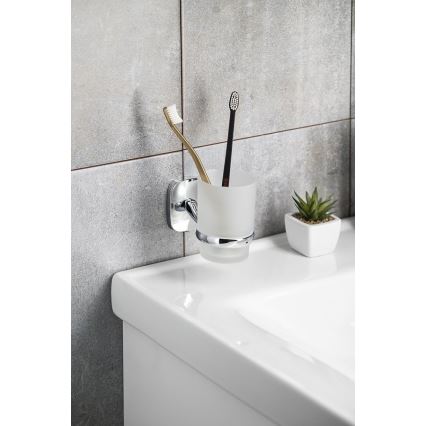 Aqualine - Seinälle kiinnitettävä hammasharjan pidike RUMBA maitomainen lasi/kiiltävä kromi