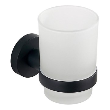 Aqualine - Seinälle kiinnitettävä hammasharjan pidike SAMBA maitomainen lasi/matta musta