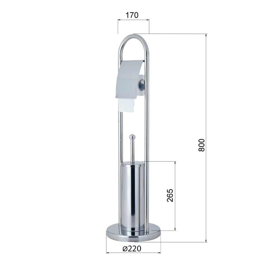 Aqualine - SAMBA seisova WC-harja vessapaperitelineellä 80x22 cm kiiltävä kromi