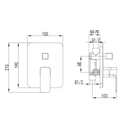 Aqualine - Suihkuhana piiloasennukseen FACTOR kiiltävä kromi