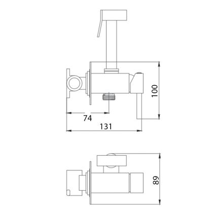 Aqualine - Suihkulla varustettu bideehana piiloasennukseen matta musta
