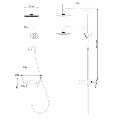 Aqualine - Suihkusetti hanalla kiiltävä kromi/valkoinen