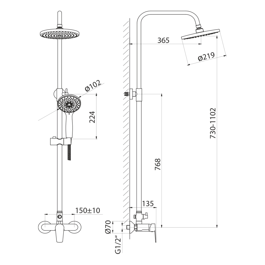 Aqualine - Suihkusetti LOTTA kiiltävä kromi