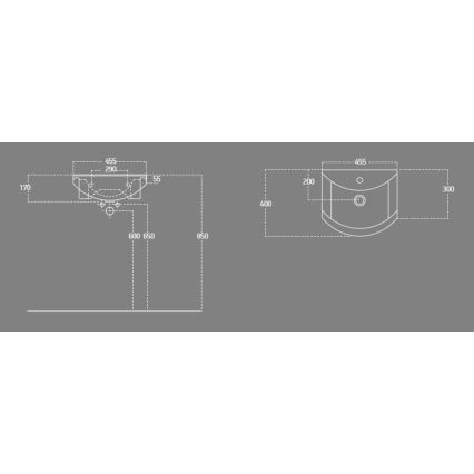 Aqualine - Upotettava pesuallas ZERO 45,5x40 cm keramiikka/valkoinen