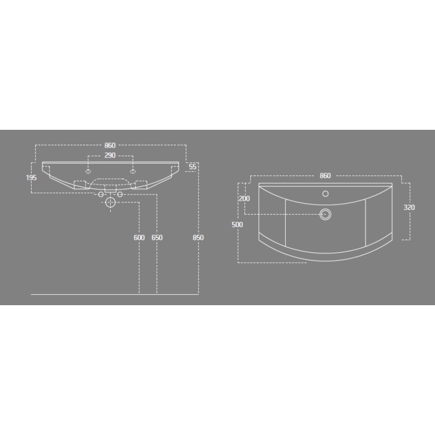Aqualine - Upotettava pesuallas ZERO 86x50 cm keramiikka/valkoinen