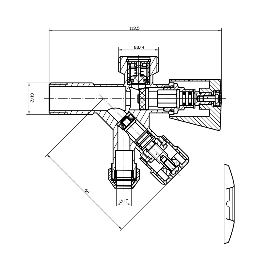 Aqualine - yhdistelmäventtiili, kiiltävä kromi