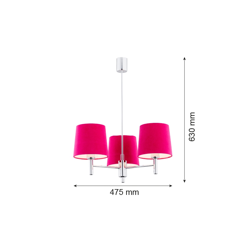 Argon 1382 - Kattokruunu tangossa BOLZANO 3xE27/15W/230V vaaleanpunainen/kiiltävä kromi