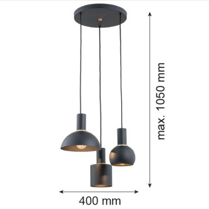 Argon 1472 - Kattokruunu johdossa SINES 3xE27/15W/230V musta