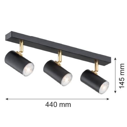 Argon 1476 - Kohdevalo LAGOS 3xGU10/5W/230V musta/messinki