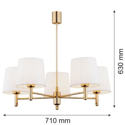 Argon 2106 - Kattokruunu tangossa PONTE 5xE27/15W/230V messinki/kermainen