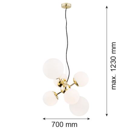 Argon 2532 - Kattokruunu johdossa SATELITE 6xE27/15W/230V kulta