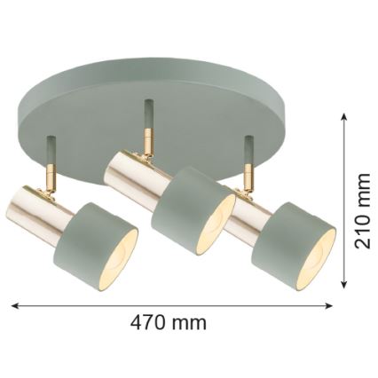 Argon 6007 - Kohdevalo DORIA 3xE27/15W/230V vihreä/messinki