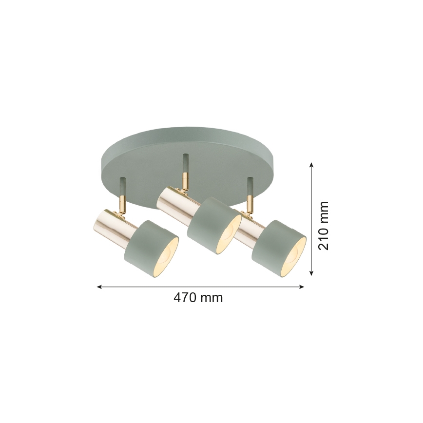 Argon 6007 - Kohdevalo DORIA 3xE27/15W/230V vihreä/messinki