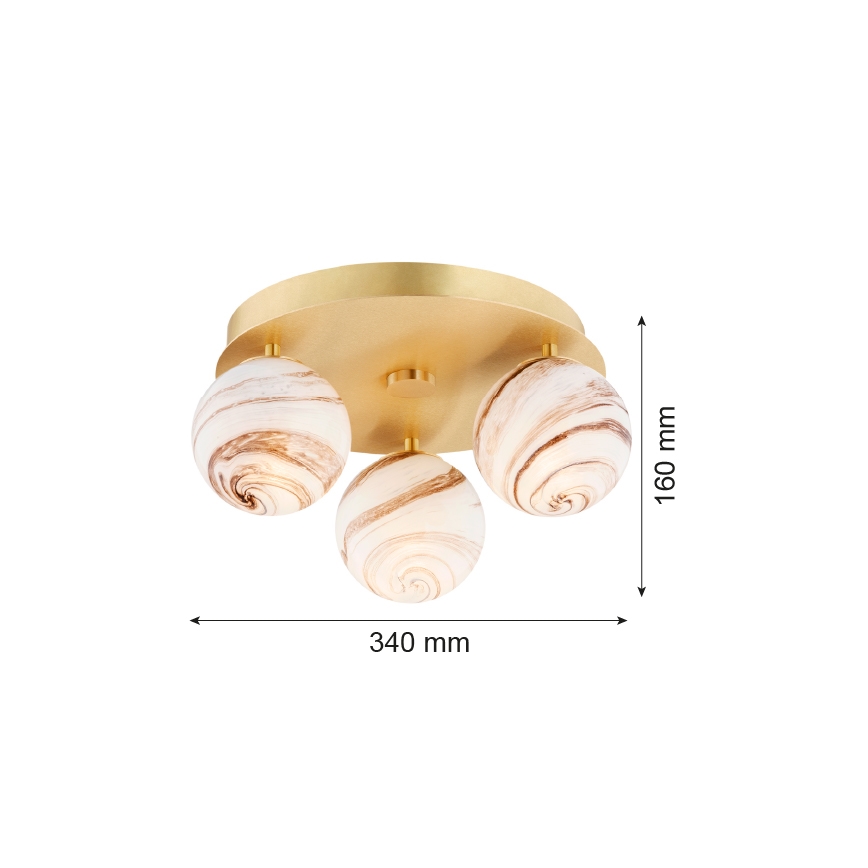Argon 6290 - Kattovalo FABIO 3xE14/7W/230V alabasteri kulta