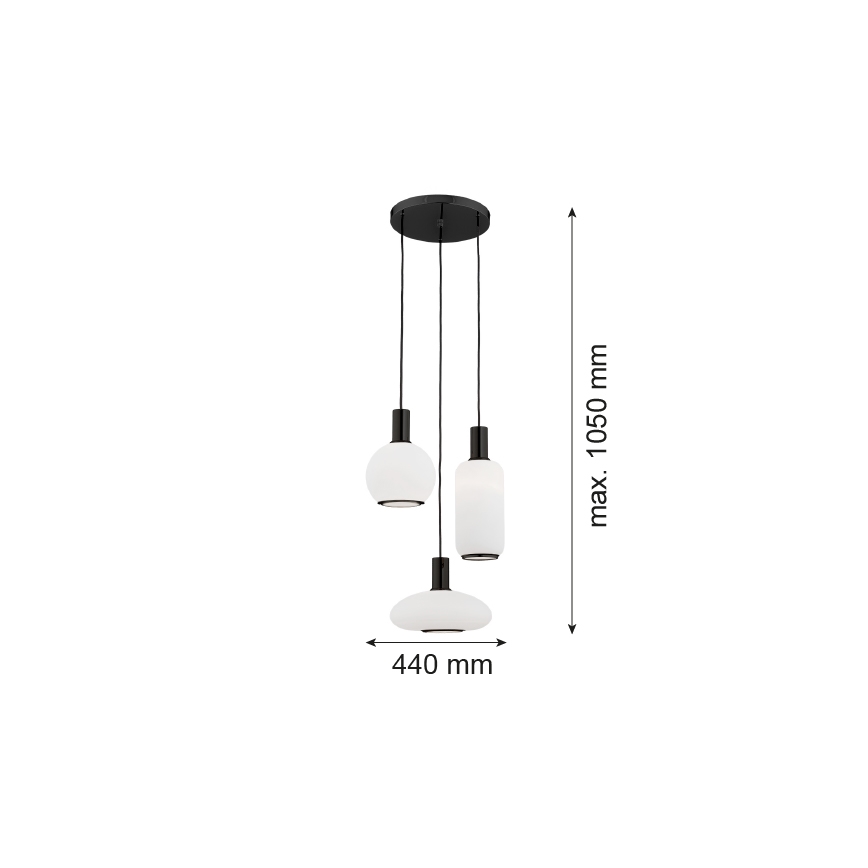Argon 6323 - Kattokruunu johdossa SAGUNTO PLUS 3xE27/15W/230V musta