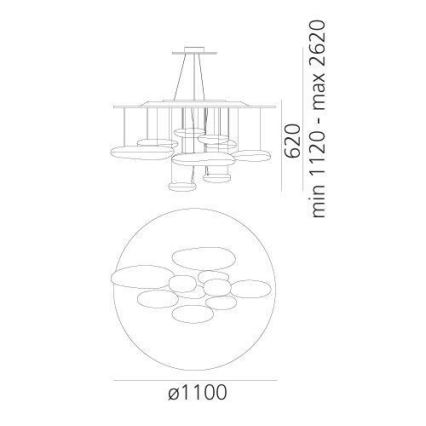 Artemide 1367110A - Himmennettävä LED-kattokruunu johdossa MERCURY LED/58W/230V 3000K