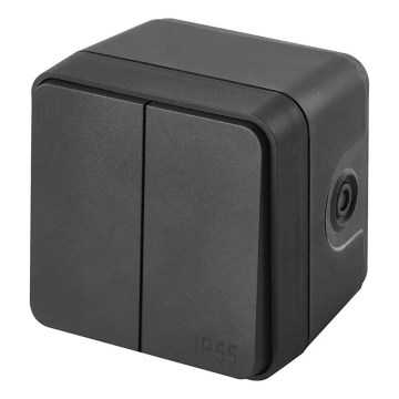 Asuinrakennuksen 2-painikkeinen vaihtokytkin, nro 6+6, IP55, antrasiitti