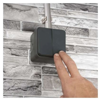 Asuinrakennuksen 2-painikkeinen vaihtokytkin, nro 6+6, IP55, antrasiitti