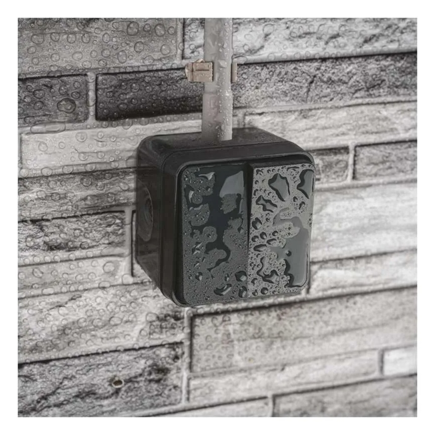 Asuinrakennuksen 2-painikkeinen vaihtokytkin, nro 6+6, IP55, antrasiitti