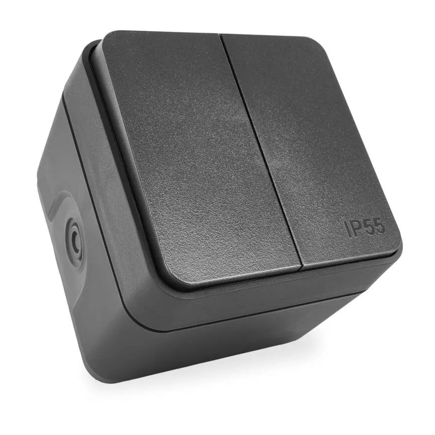 Asuinrakennuksen 2-painikkeinen vaihtokytkin, nro 6+6, IP55, antrasiitti