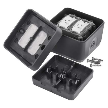 Asuinrakennuksen 2-painikkeinen vaihtokytkin, nro 6+6, IP55, antrasiitti