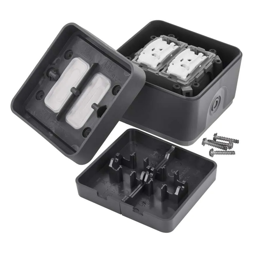 Asuinrakennuksen 2-painikkeinen vaihtokytkin, nro 6+6, IP55, antrasiitti