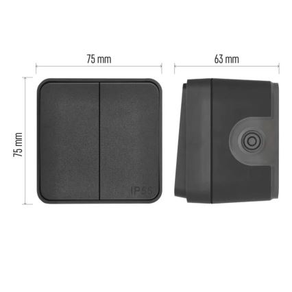 Asuinrakennuksen 2-painikkeinen vaihtokytkin, nro 6+6, IP55, antrasiitti