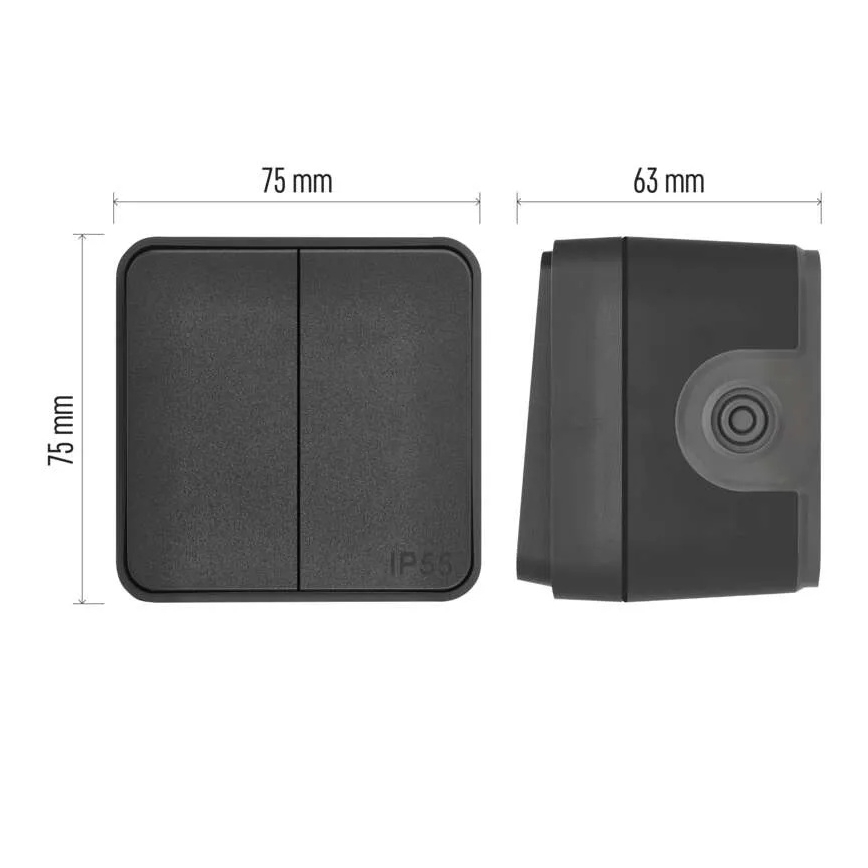 Asuinrakennuksen 2-painikkeinen vaihtokytkin, nro 6+6, IP55, antrasiitti