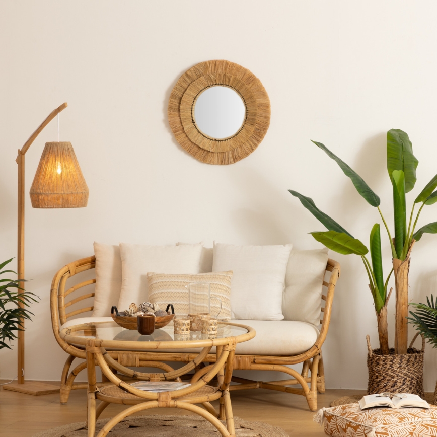 Atmosphera - Seinälle asennettava peili ALBA Ø 57 cm rafia