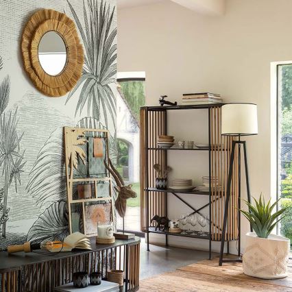 Atmosphera - Seinälle asennettava peili ALBA Ø 57 cm rafia