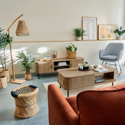 Atmosphera - Lattialamppu PALM 1xE27/60W/230V bambu/hamppu