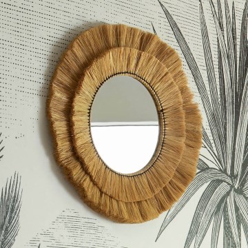 Atmosphera - Seinälle asennettava peili ALBA Ø 57 cm rafia