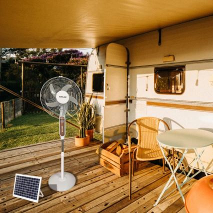 Aurinkokäyttöinen jalustatuuletin 15W/4V/230V halkaisija 45 cm valkoinen