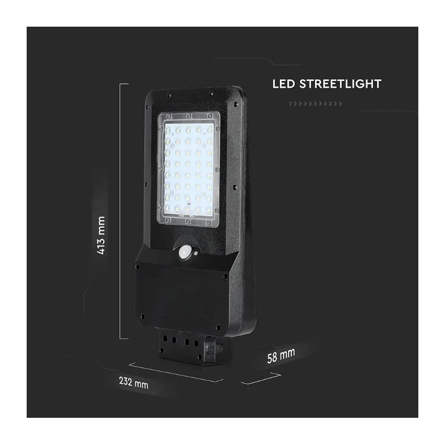Aurinkokäyttöinen LED-katuvalaisin anturilla LED/15W/7,4V 4000K IP65 10800 mAh