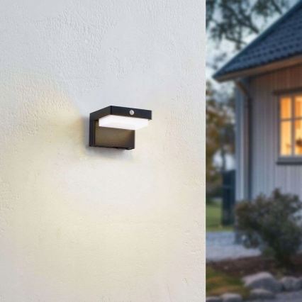 Aurinkokäyttöinen LED-seinävalaisin anturilla LED/5W/3,7V 2000 mAh IP44 musta