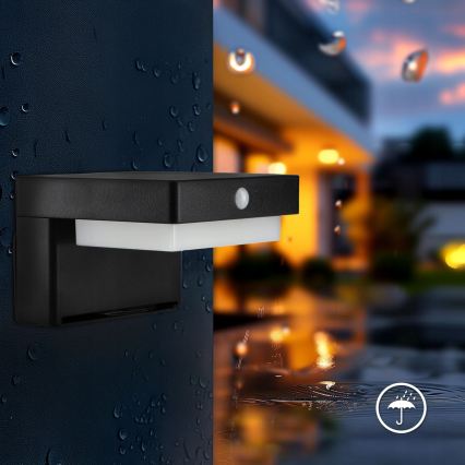 Aurinkokäyttöinen LED-seinävalaisin anturilla LED/5W/3,7V 2000 mAh IP44 musta